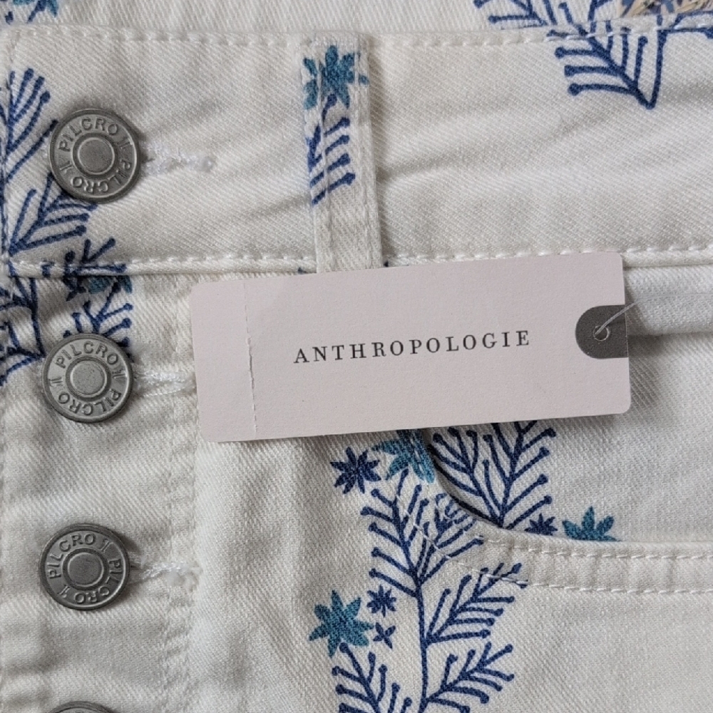 New Pilcro Anthroplogie White Blue Floral Denim High-Waist Button Fly Shorts 27 - Picture 6 of 6